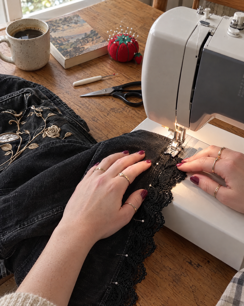Sew the lace hem